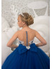Royal Blue And Silver Lace Tulle Wedding Flower Girl Dress Royal Blue And Silver Lace Tulle Wedding Flower Girl Dress